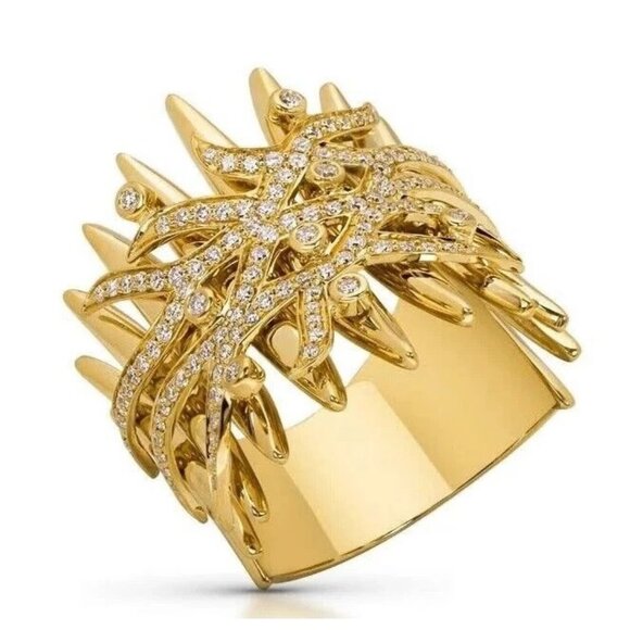 $5300 / NEW / Hueb Designer Tribal 0.64 CWT Diamond 18K Gold Ring / super fancy - Picture 1 of 4